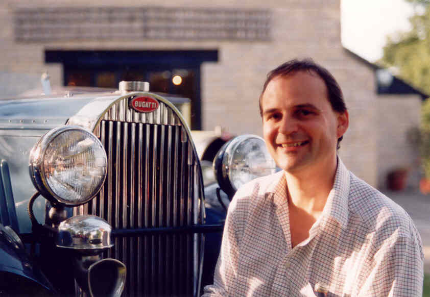 A picture of Hugh Price and the radiator of a Bugatti